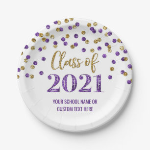 Paars Gold Confetti Afstuderen 2021 Papieren Bordje
