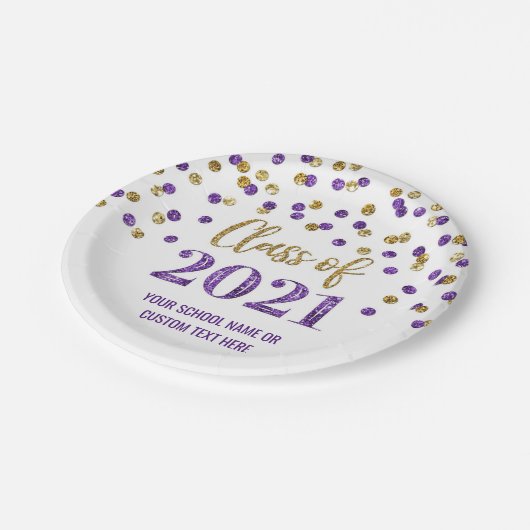 Paars Gold Confetti Afstuderen 2021 Papieren Bordje (Gekanteld)