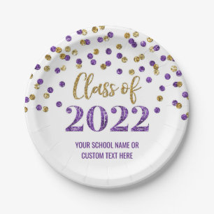 Paars Gold Confetti Afstuderen 2022 Papieren Bordje