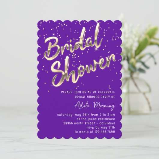 Paars Gold Confetti Vrijgezellenfeest Kaart (Staand voorkant)