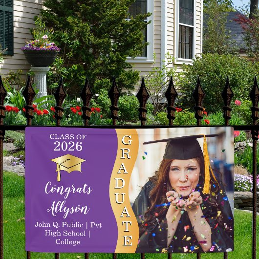 Paars | Gold Congrats Afstuderen Wave Photo Spandoek