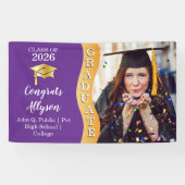 Paars | Gold Congrats Afstuderen Wave Photo Spandoek (Horizontaal)