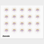 Paars Gold Crown Prinses Floral Birthday Baby Ronde Sticker (Vel)