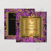  Paars Gold Damask Birthday Party Kaart (Voorkant / Achterkant)