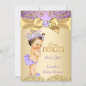 Paars Gold Damask Princess Baby shower Brunette Kaart (Voorkant)