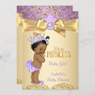 Paars Gold Damask Princess Baby shower Ethnic Kaart