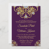 Paars Gold Diamond Mandala India Wedding Invite Kaart (Voorkant)