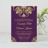 Paars Gold Diamond Mandala India Wedding Invite Kaart (Staand voorkant)