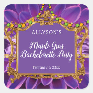 Paars Gold Elegant Mardi Gras Bachelorette Vierkante Sticker