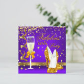 Paars Gold Fabulous Champagne Heels Birthday Kaart (Staand voorkant)