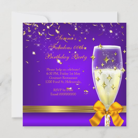 Paars Gold Fabulous Champagne Heels Birthday Kaart (Achterkant)