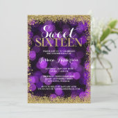 Paars Gold Faux Glitter Lights Sweet 16 verjaardag Kaart (Staand voorkant)