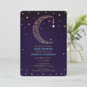 Paars Gold Filigree Moon Celestial Baby shower Kaart (Staand voorkant)