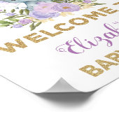 Paars Gold Floral Elephant Baby shower Welkom Poster (Hoek)