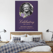 Paars Gold Floral Photo Funeral Welcome Sign. Canvas Afdruk (Insitu (Slaapkamer))