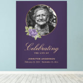 Paars Gold Floral Photo Funeral Welcome Sign. Canvas Afdruk (Insitu (Houten vloer))