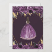 Paars Gold Floral Princess Quinceañera Kaart (Achterkant)