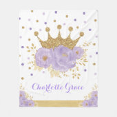  Paars Gold Floral Royal Crown Princess Fleece Deken (Voorkant)