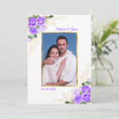 Paars Gold Floral Waterverf Foto bruiloft Kaart (Staand voorkant)