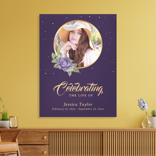 Paars Gold Floral - Welkomstteken Canvas Afdruk (Insitu (Woonkamer))