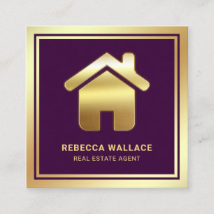 Paars Gold Foil Home Logo Real Estate Agent Vierkante Visitekaartje