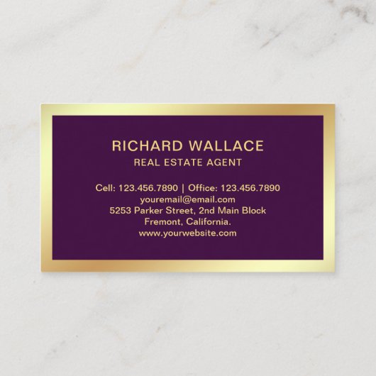 Paars Gold Foil Home Logo Real Estate Agent Visitekaartje (Achterkant)