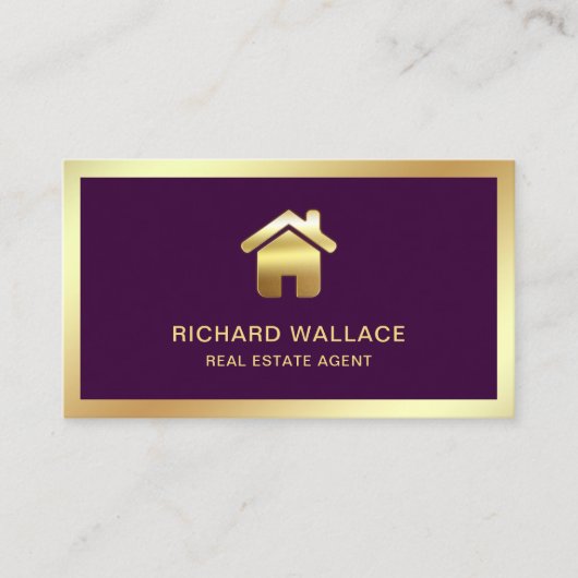 Paars Gold Foil Home Logo Real Estate Agent Visitekaartje (Voorkant)