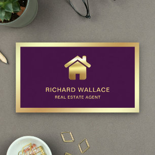 Paars Gold Foil Home Logo Real Estate Agent Visitekaartje