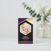 Paars Gold Foil model Actress QR Code Foto Visitekaartje (Staand voorkant)