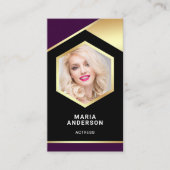 Paars Gold Foil model Actress QR Code Foto Visitekaartje (Voorkant)