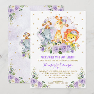 Paars Gold Girl Oerwoud Safari Baby shower Kaart