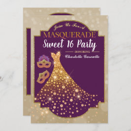 Paars Gold Glam Sweet 16 uitnodiging