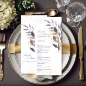Paars Gold Glitter Botanical Wedding Menu