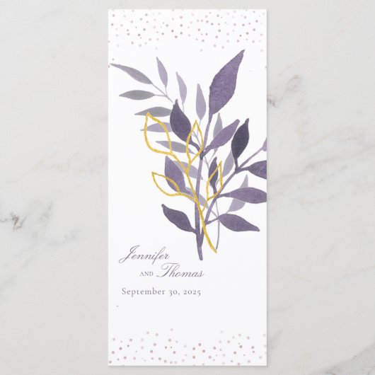 Paars Gold Glitter Botanical Wedding Menu (Achterkant)