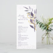 Paars Gold Glitter Botanical Wedding Menu (Staand voorkant)