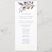 Paars Gold Glitter Botanical Wedding Programme Programmakaart (Achterkant)