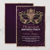 Paars Gold Glitter Confetti Masquerade Birthday Kaart (Voorkant / Achterkant)