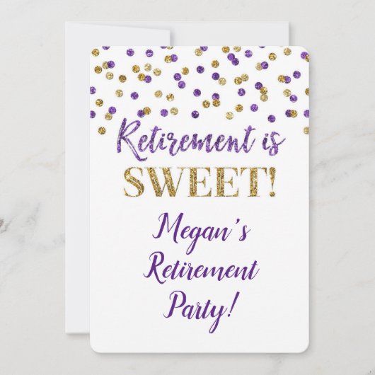 Paars Gold Glitter Confetti Retirement Party Kaart (Voorkant)
