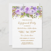Paars Gold Glitter Floral Roos Engagement Party Kaart (Voorkant)