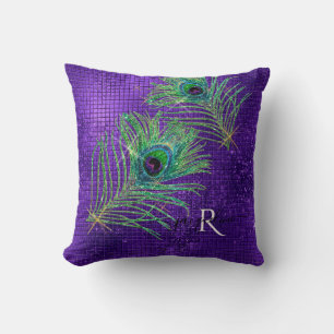 Paars Gold Glitter Girly Modern Peacock Feathers Kussen
