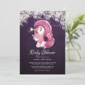 Paars Gold Glitter Magical Unicorns Baby shower Kaart (Staand voorkant)