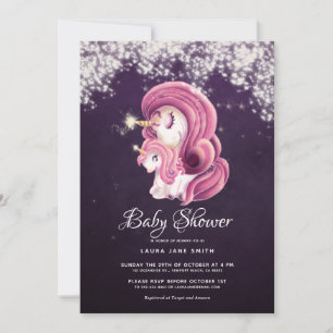 Paars Gold Glitter Magical Unicorns Baby shower Kaart