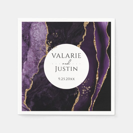 Paars Gold Glitter Marble Wedding Napkins Servet (Voorkant)