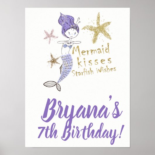 Paars Gold Glitter Mermaid Birthday Welkom Poster (Voorkant)