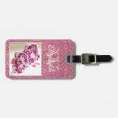 Paars Gold Glitter Monogram Aangepast orchidee Fot Bagagelabel (Voorkant horizontaal)