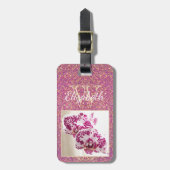 Paars Gold Glitter Monogram Aangepast orchidee Fot Bagagelabel (Voorkant verticaal)