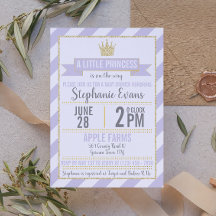 Paars Gold Glitter Princess Baby shower Invite