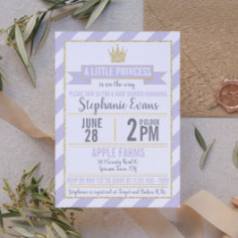 Paars Gold Glitter Princess Baby shower Invite Kaart