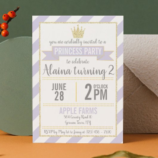 Paars Gold Glitter Princess Birthday Uitnodiging