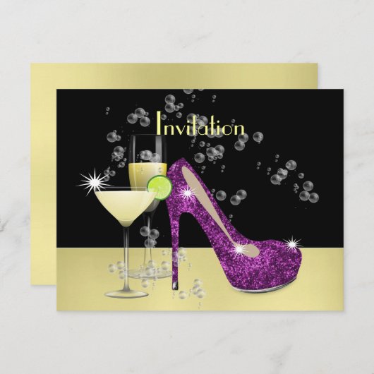 Paars Gold Glitzy Girly Bubble Shoe Kaart (Voorkant / Achterkant)